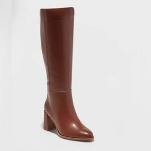 Size 10 New Day Women’s Eve Wide Calf Brown Faux LeatherTall Dress Boots